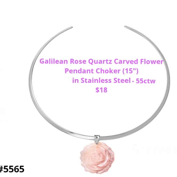 Rose quartz carved flower, Choker or Chain - Picture 1 of 4